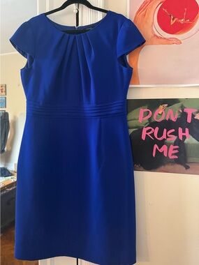 Tahari Arthur S. Levine Classic Women's Royal Blue Pleated Sheath Dress